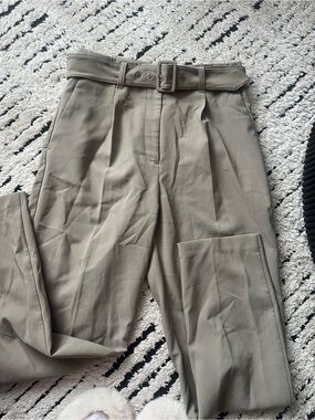 Dynamite Olive/Taupe High-Waist Pleated Trousers with Belt
